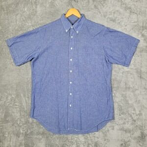 Vintage Brook Brothers Shirt Mens Large Button Down Short Sleeve Chambray Blue